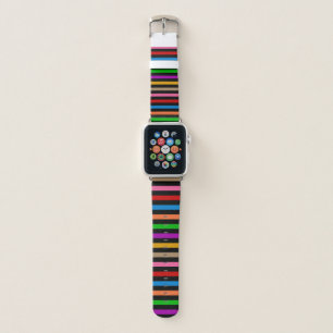 Colorful Rainbow Stripes Lines Design - Black Apple Watch Band
