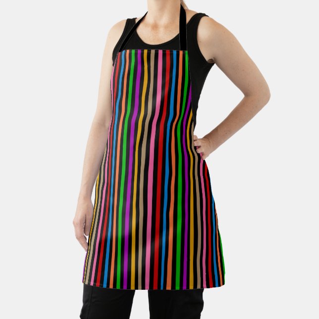 Colorful Rainbow Stripes Lines Design - Black  Apron (Insitu)