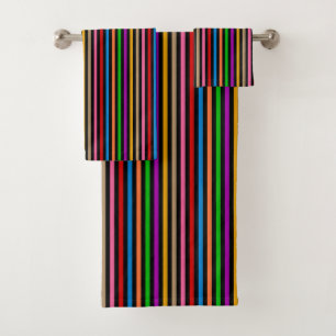 Colorful Rainbow Stripes Lines Design - Black Bath Towel Set