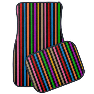 Colorful Rainbow Stripes Lines Design - Black Car Floor Mat