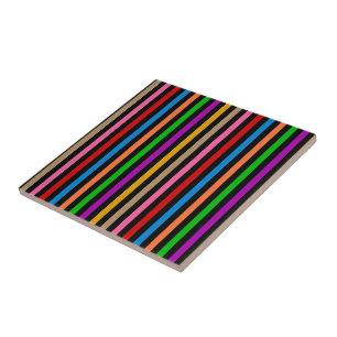 Colorful Rainbow Stripes Lines Design - Black  Ceramic Tile
