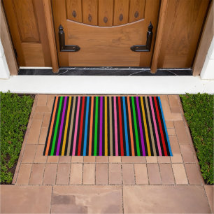Colorful Rainbow Stripes Lines Design - Black Doormat