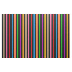 Colorful Rainbow Stripes Lines Design - Black  Fabric