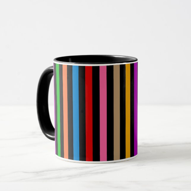 Colorful Rainbow Stripes Lines Design - Black  Mug (Front Left)