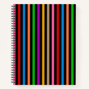 Colorful Rainbow Stripes Lines Design - Black Notebook