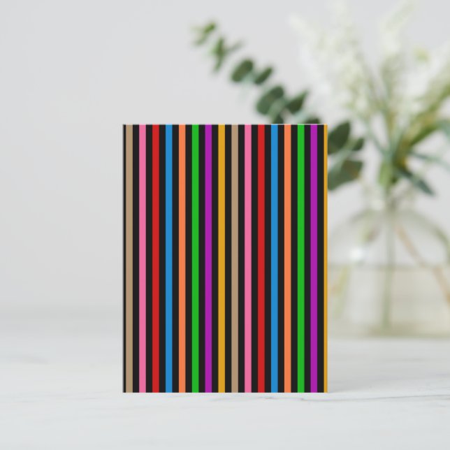 Colorful Rainbow Stripes Lines Design - Black  Postcard (Standing Front)