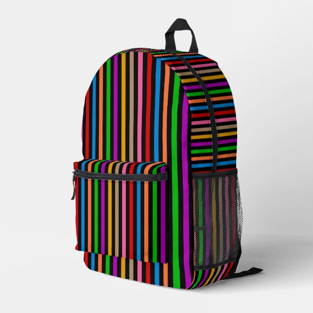 Colorful Rainbow Stripes Lines Design - Black  Printed Backpack (Back Corner Right)