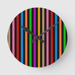 Colorful Rainbow Stripes Lines Design - Black Round Clock