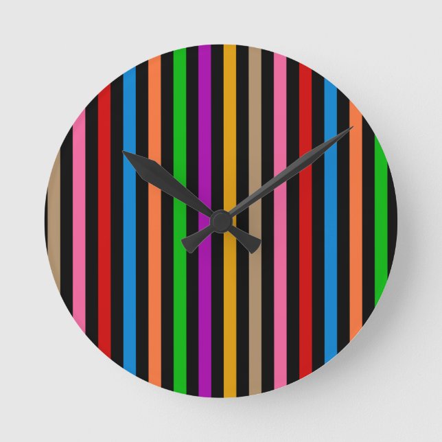 Colorful Rainbow Stripes Lines Design - Black  Round Clock (Front)