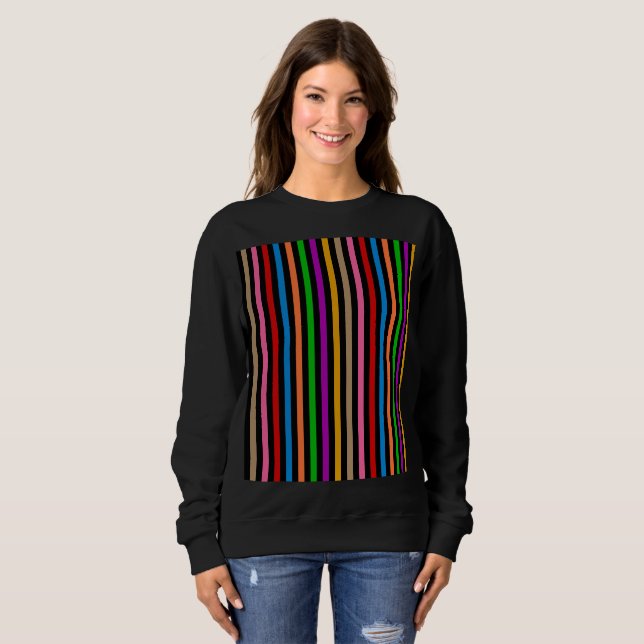 Colorful Rainbow Stripes Lines Design - Black  Sweatshirt (Front Full)