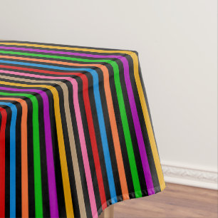 Colorful Rainbow Stripes Lines Design - Black  Tablecloth