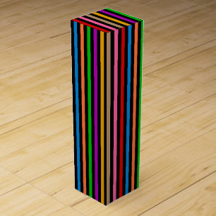 Colorful Rainbow Stripes Lines Design - Black Wine Box