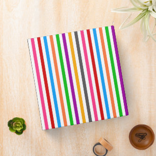 Colorful Rainbow Stripes Lines Design - White  3 Ring Binder