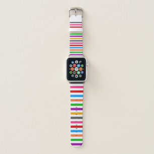 Colorful Rainbow Stripes Lines Design - White Apple Watch Band