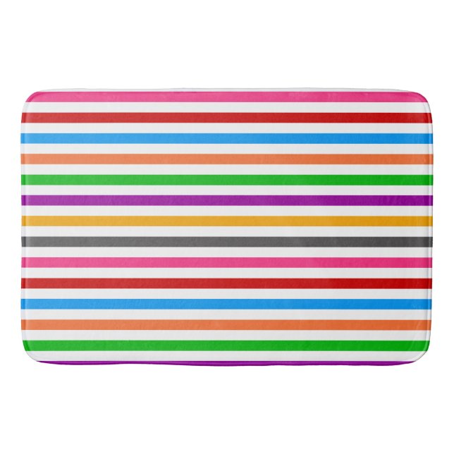 Colorful Rainbow Stripes Lines Design - White  Bath Mat (Front)