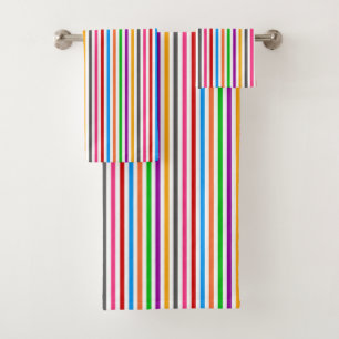 Colorful Rainbow Stripes Lines Design - White Bath Towel Set