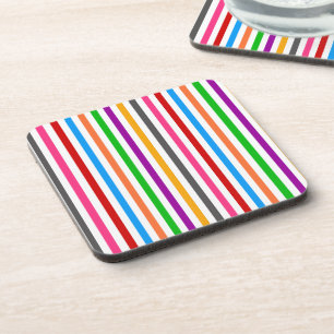 Colorful Rainbow Stripes Lines Design - White Beverage Coaster
