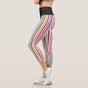 Colorful Rainbow Stripes Lines Design - White Capri Leggings