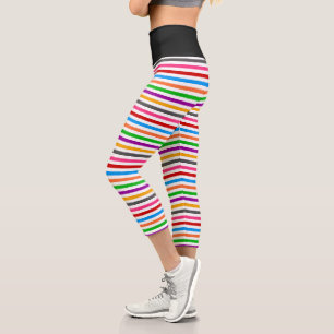 Colorful Rainbow Stripes Lines Design - White Capri Leggings