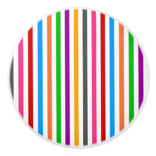 Colorful Rainbow Stripes Lines Design - White  Ceramic Knob