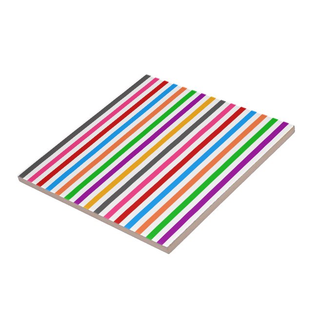 Colorful Rainbow Stripes Lines Design - White  Ceramic Tile (Side)