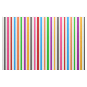 Colorful Rainbow Stripes Lines Design - White  Fabric