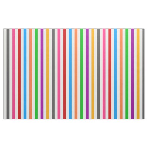 Colorful Rainbow Stripes Lines Design - White  Fabric