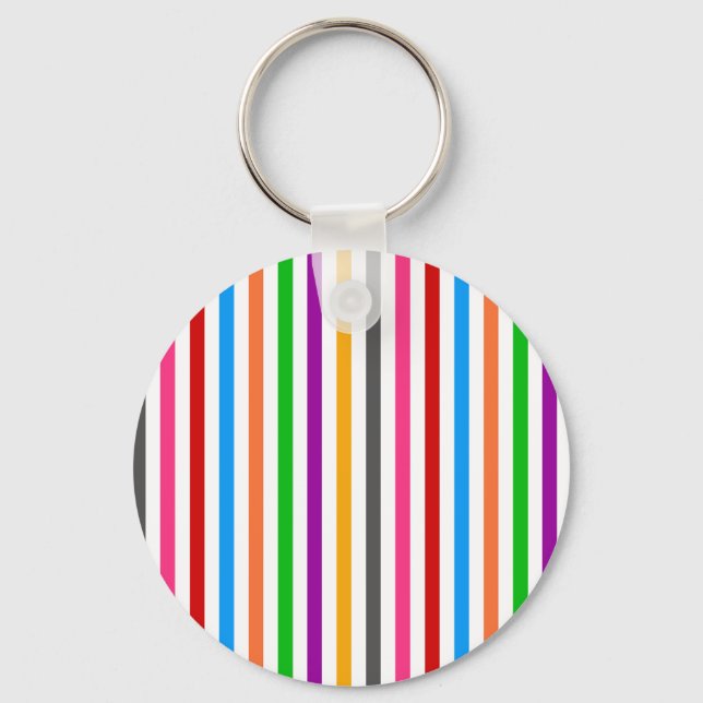 Colorful Rainbow Stripes Lines Design - White  Keychain (Front)