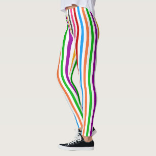 Colorful Rainbow Stripes Lines Design - White Leggings