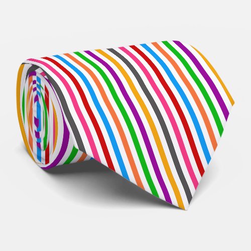 Colorful Rainbow Stripes Lines Design - White Neck Tie