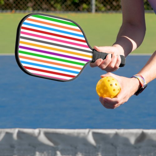 Colorful Rainbow Stripes Lines Design - White Pickleball Paddle