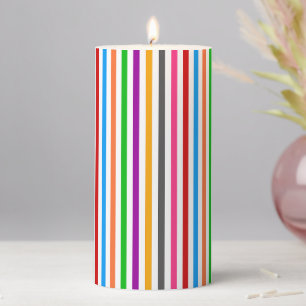 Colorful Rainbow Stripes Lines Design - White Pillar Candle
