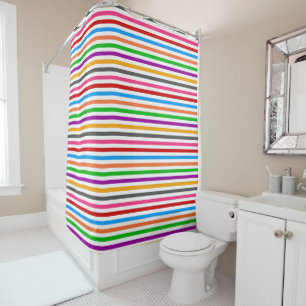 Colorful Rainbow Stripes Lines Design - White Shower Curtain