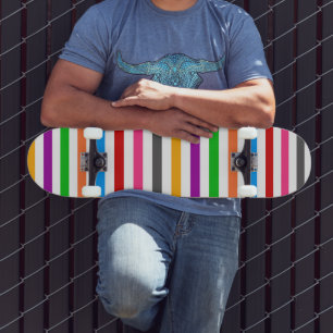 Colorful Rainbow Stripes Lines Design - White Skateboard
