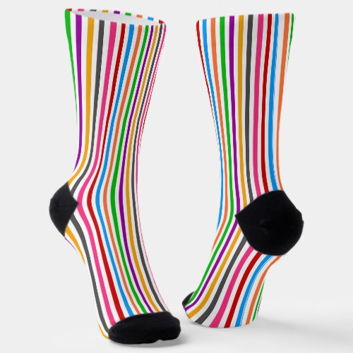 Colorful Rainbow Stripes Lines Design - White  Socks