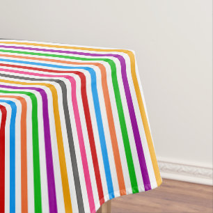 Colorful Rainbow Stripes Lines Design - White  Tablecloth