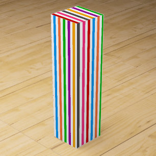 Colorful Rainbow Stripes Lines Design - White Wine Box