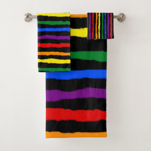 Colorful Rainbow Stripes on Custom Background Bath Towel Set