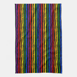 Colorful Rainbow Stripes on Custom Black Kitchen Towel