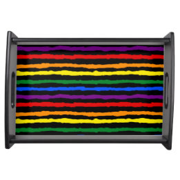 Colorful Rainbow Stripes on Custom Black Serving Tray