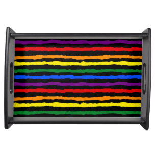 Colorful Rainbow Stripes on Custom Black Serving Tray
