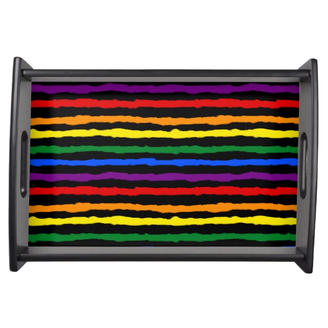 Colorful Rainbow Stripes on Custom Black Serving Tray (Front)