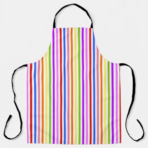 Colorful Rainbow Stripes on White Love is Love Apron