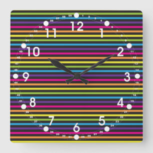 Colorful Rainbow Stripes Pattern Gifts for Teens Square Wall Clock