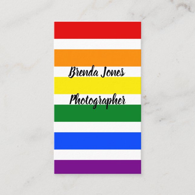Colorful Rainbow Stripes Photographer Template Business Card (Front)
