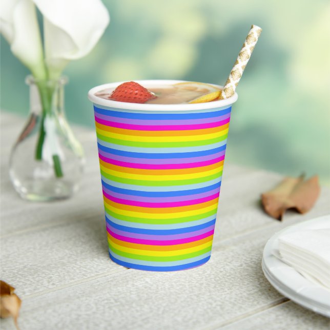 Colorful rainbow stripes pink purple party  paper cups (Insitu)