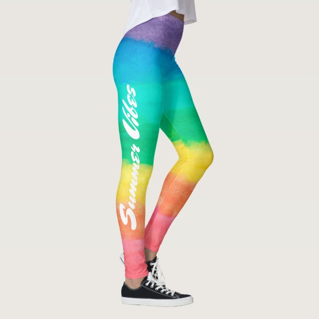 Colorful Rainbow Stripes Summer Vibes Leggings (Right)
