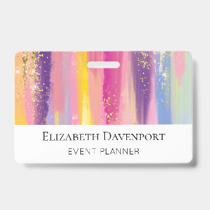 Colorful Rainbow Stripes with Faux Gold Glitter Badge