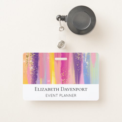 Colorful Rainbow Stripes with Faux Gold Glitter Badge