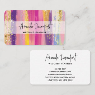 Colorful Rainbow Stripes with Faux Gold Glitter Business Card